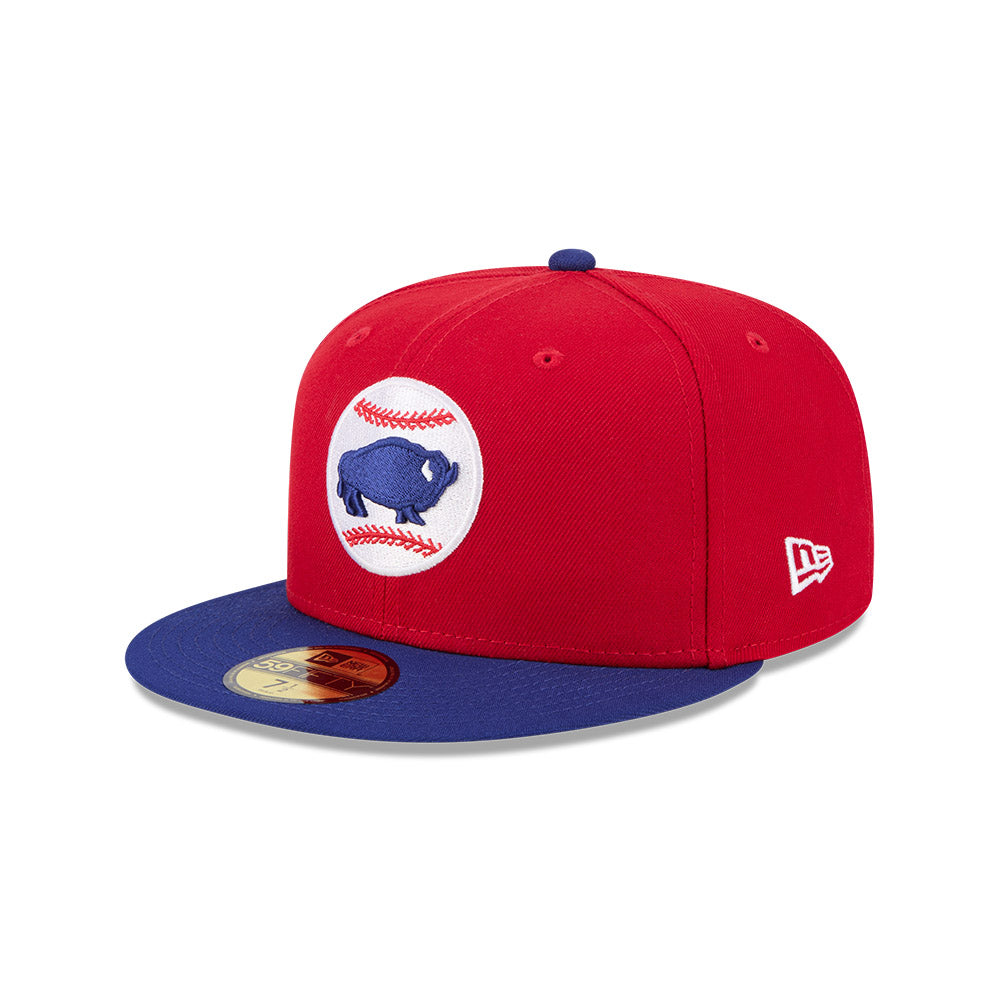 Casquette ajustée Buffalo Bisons MiLB New Era pour homme, collection authentique alternative rouge/bleu marine 59Fifty