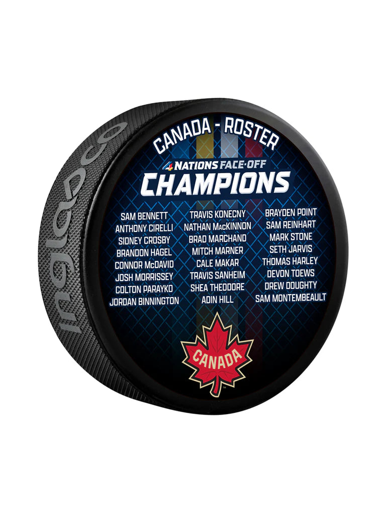 Canada NHL Inglasco 4 Nations Face-Off Champions Roster Hockey Puck