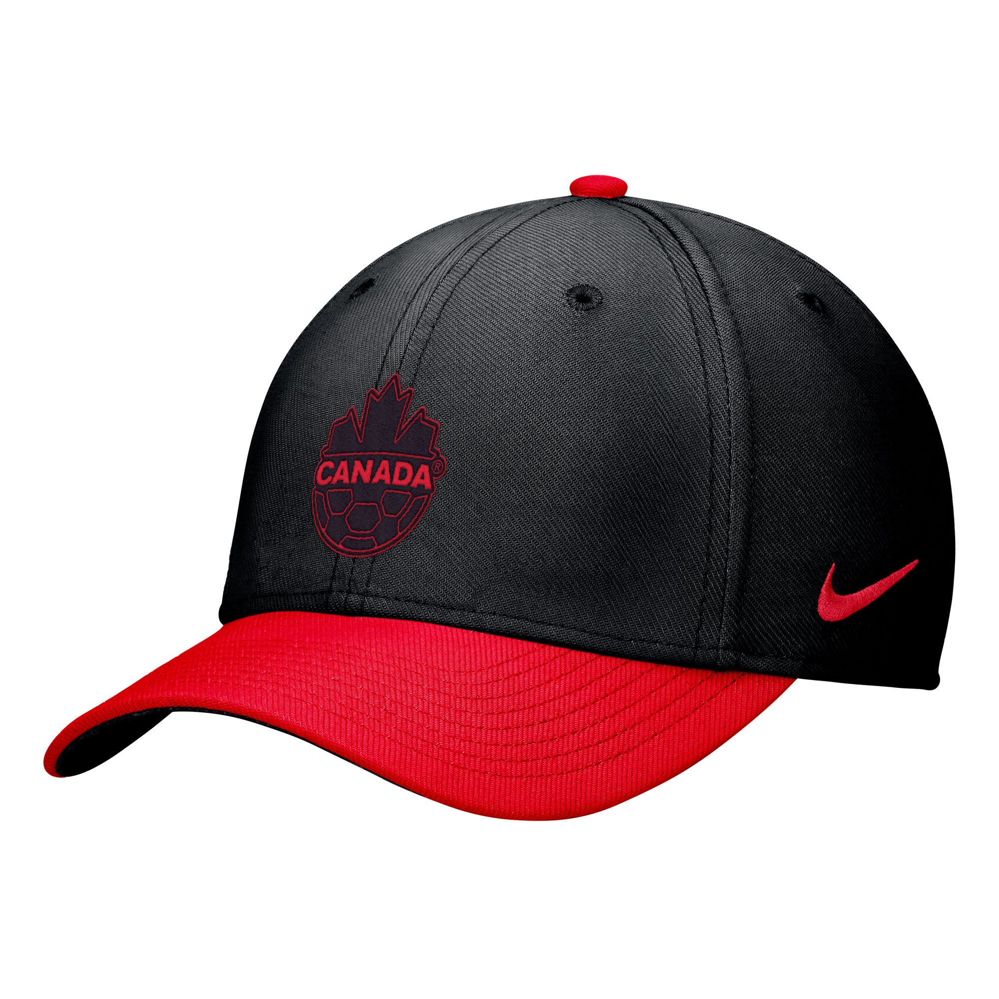 Canada Soccer FIFA Nike Men's Black/Red Colorblock Rise Swoosh Flex Hat