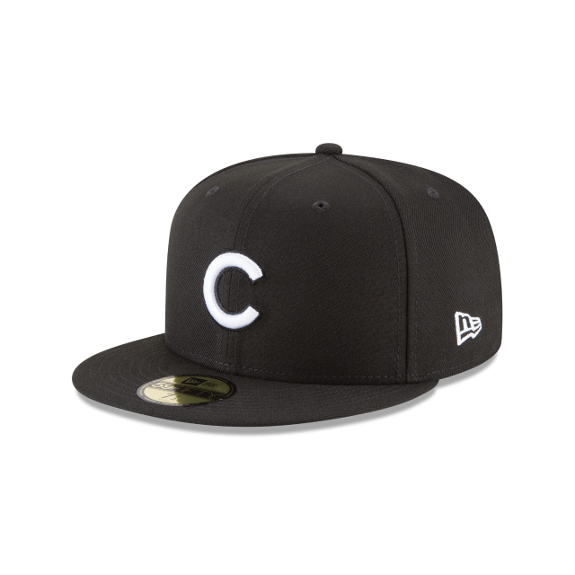 Casquette ajustée de base 59Fifty noir et blanc des Chicago Cubs MLB New Era pour hommes