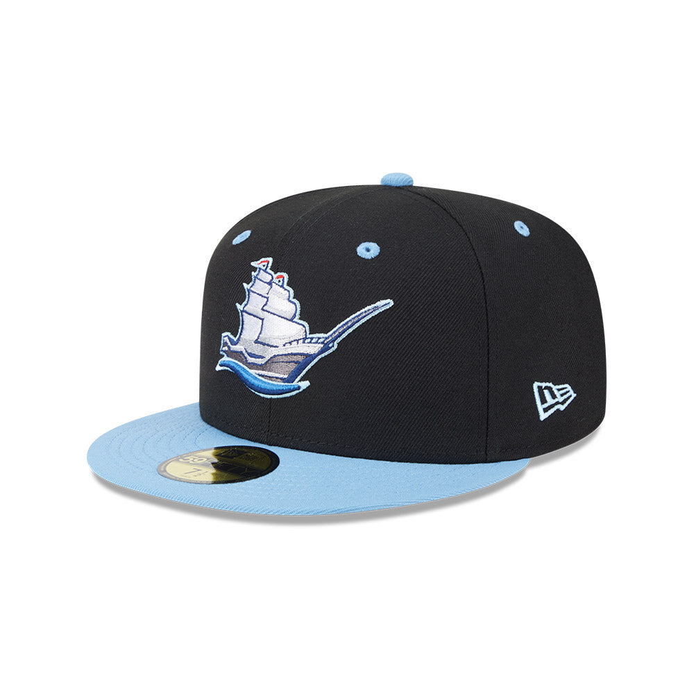 Casquette ajustée New Era 59Fifty Alternate Authentic Collection pour homme, coloris noir/bleu clair, des Columbus Clippers MiLB