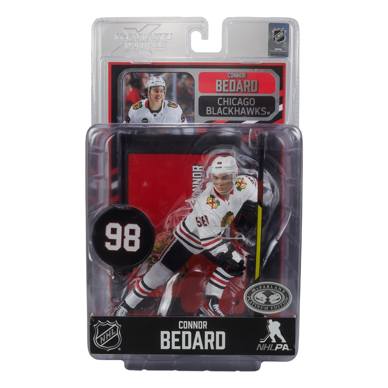 Figurine articulée 7" de la série Legacy de Connor Bedard des Blackhawks de Chicago de la LNH McFarlane Toys, uniforme extérieur