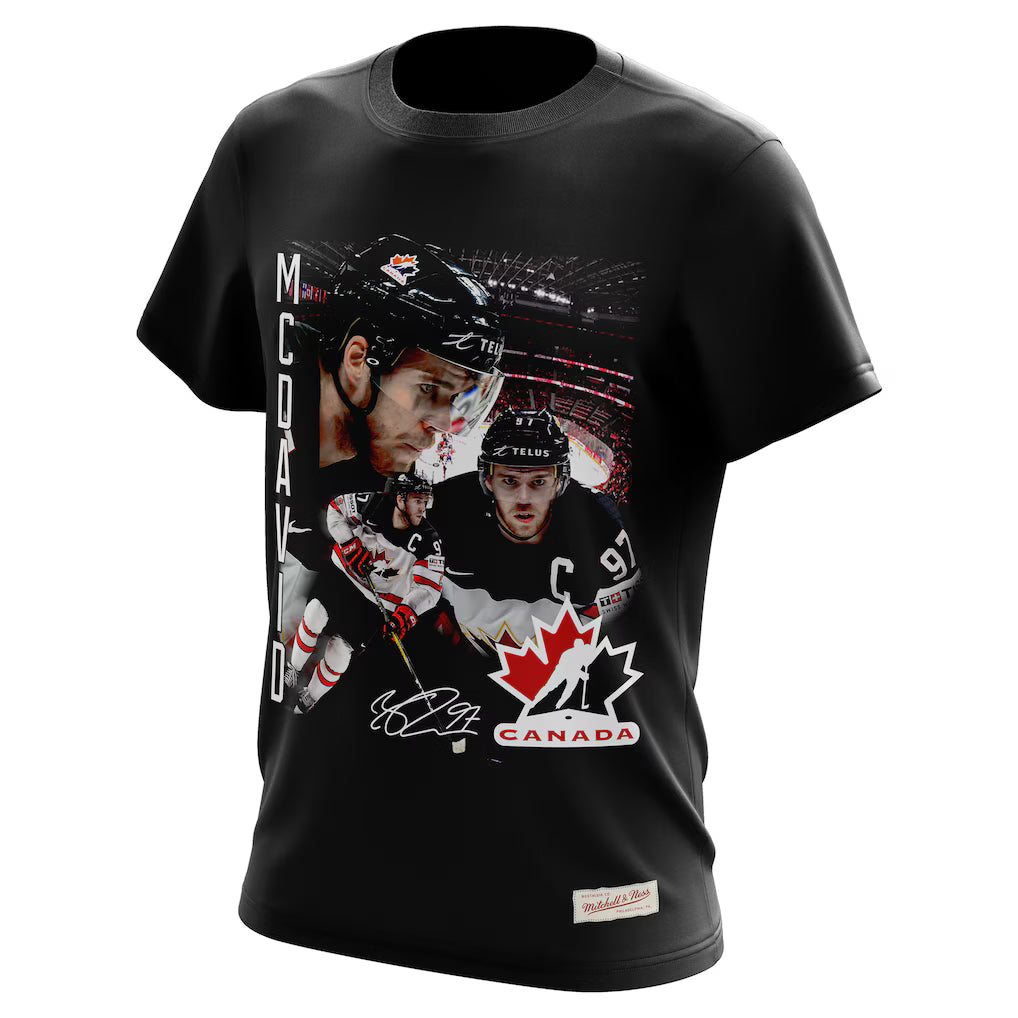 T-shirt noir pour homme Mitchell & Ness de Connor McDavid, Hockey Canada IIHF