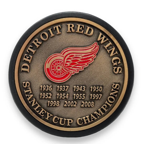 Detroit Red Wings NHL Stanley Cup Years Medallion Hockey Puck