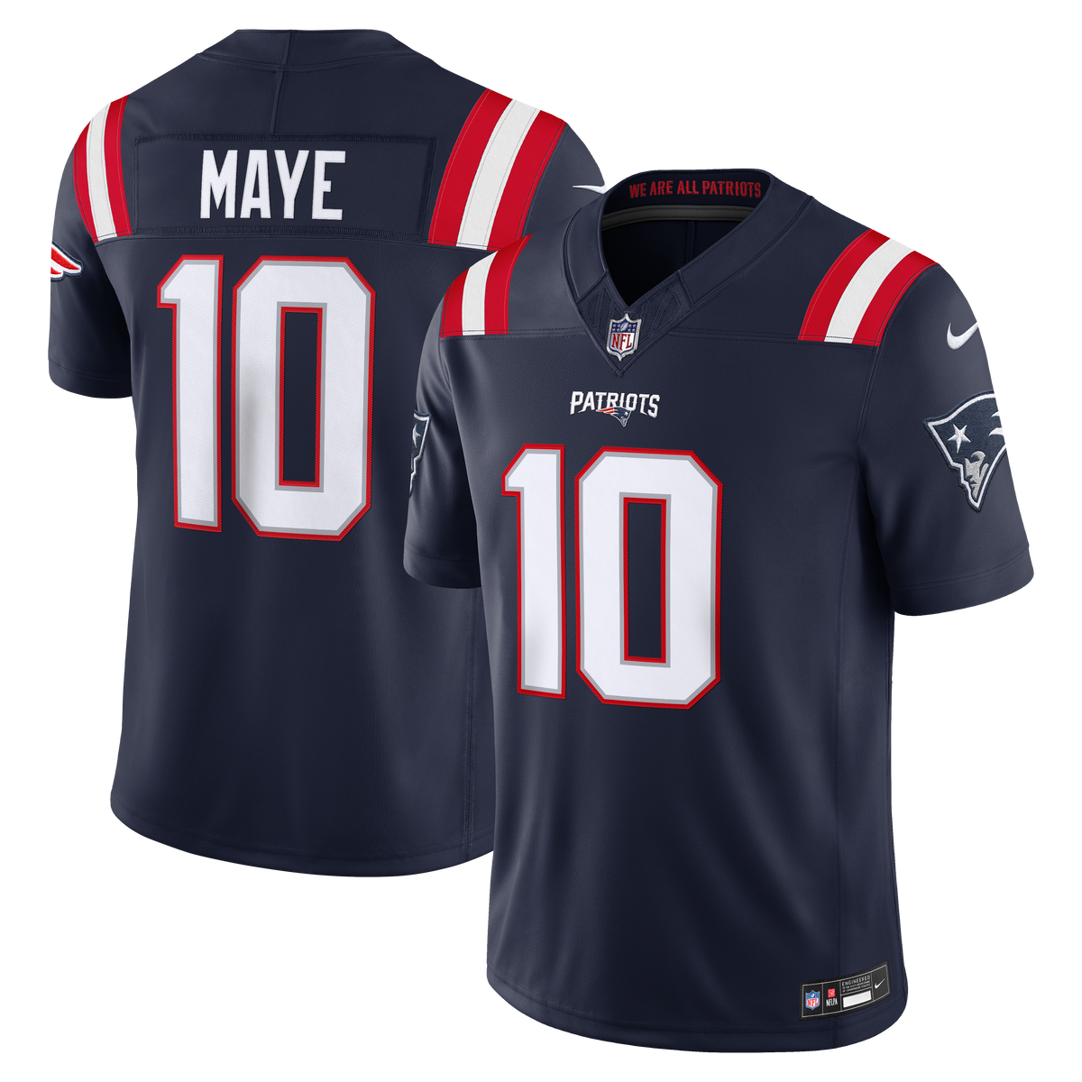 Drake Maye New England Patriots NFL Nike Men's Navy Vapor F.U.S.E. Limited Player Sewn Jersey