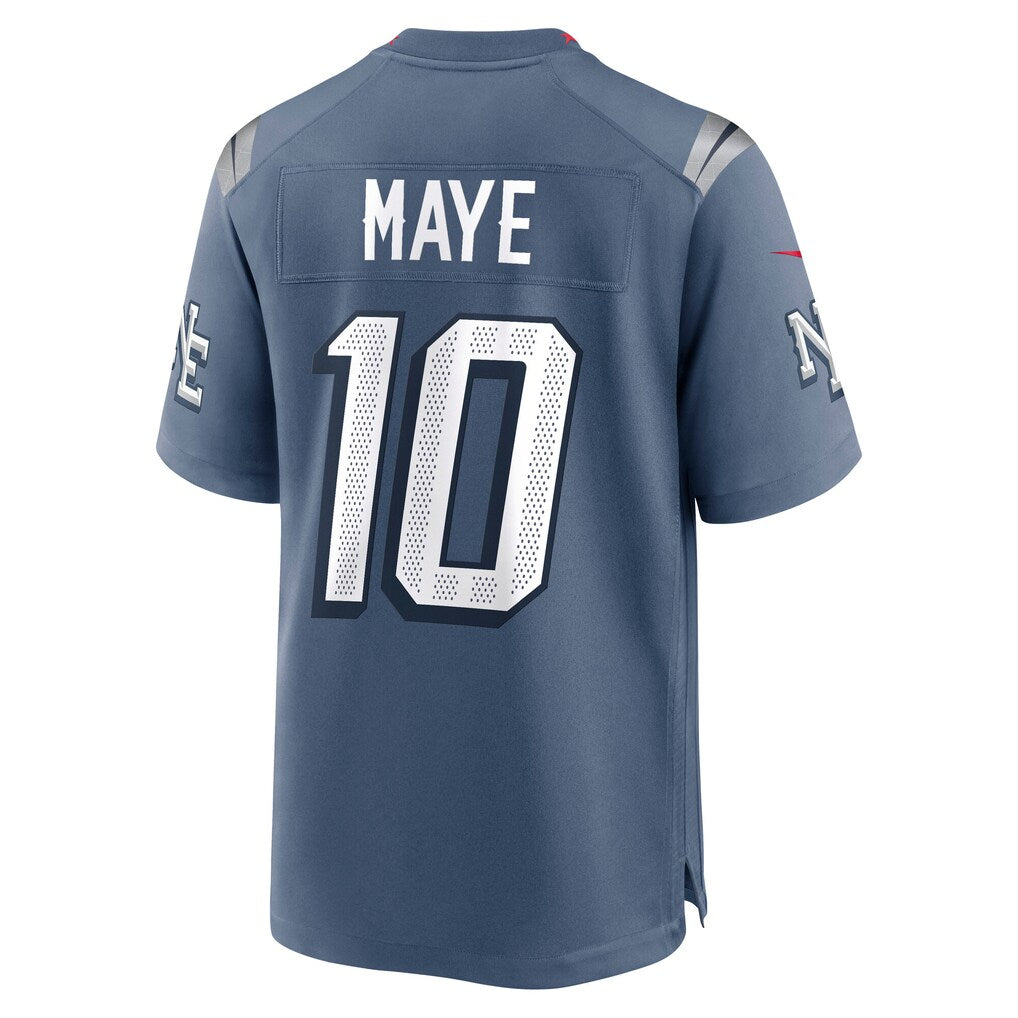 Drake Maye New England Patriots NFL Nike Men's Strome Blue 2025 Rivalries Collection Game Jersey