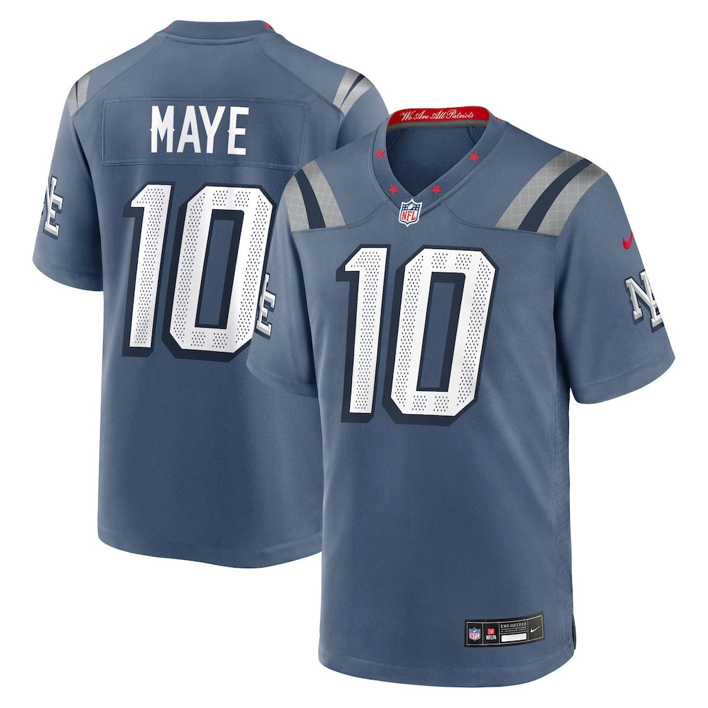 Drake Maye New England Patriots NFL Nike Men's Strome Blue 2025 Rivalries Collection Game Jersey