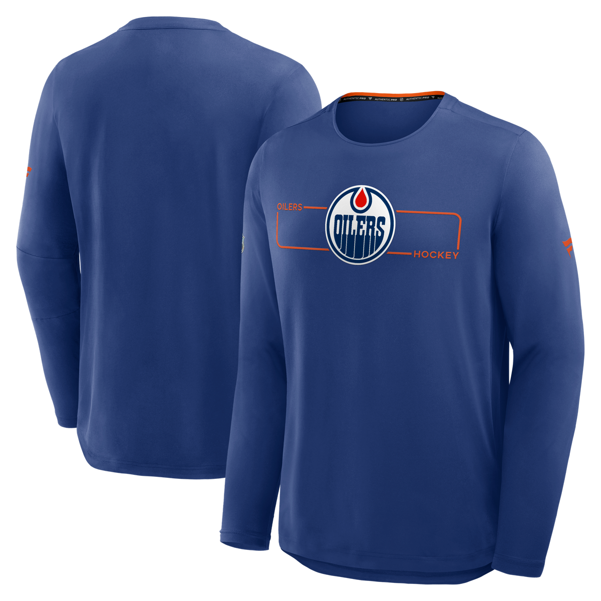Edmonton Oilers NHL Fanatics Branded Men's Navy Authentic Pro Rink Tech Long-sleeve Shirt