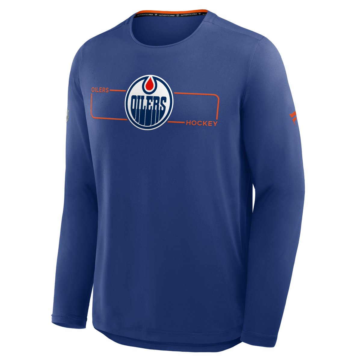 Edmonton Oilers NHL Fanatics Branded Men's Navy Authentic Pro Rink Tech Long-sleeve Shirt