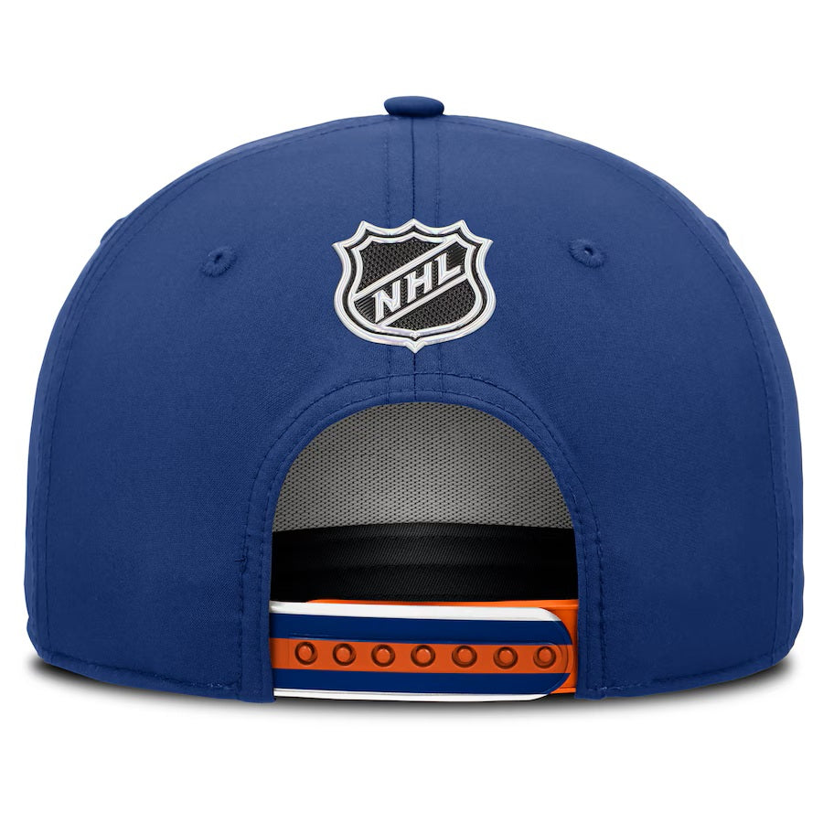 Edmonton Oilers NHL Fanatics Branded Men's Royal Blue 2025 Draft Authentic Pro On-Stage Podium A-Frame Adjustable Hat