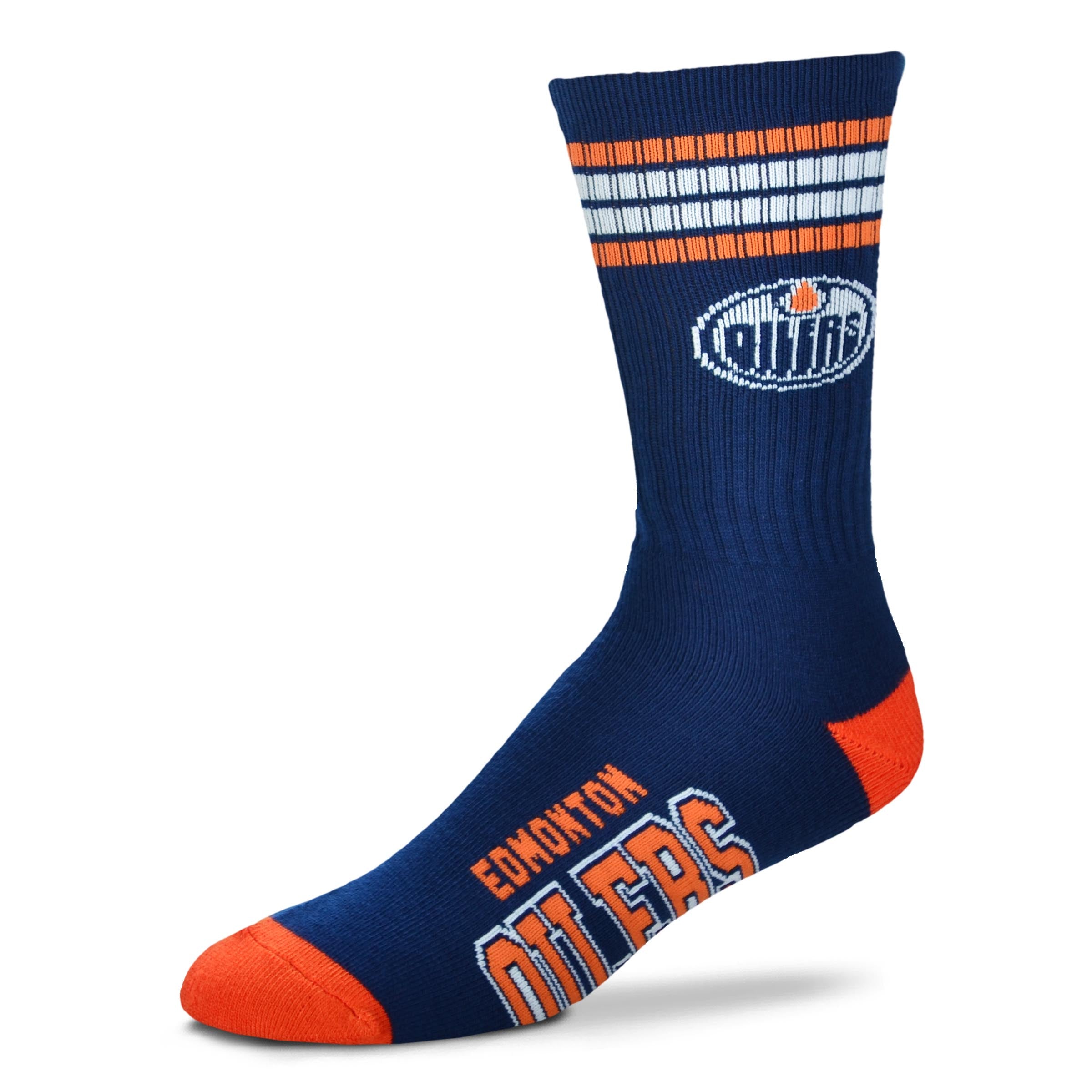 Edmonton Oilers NHL For Bare Feet Men's Navy 4 Stripe Deuce Crew Socks