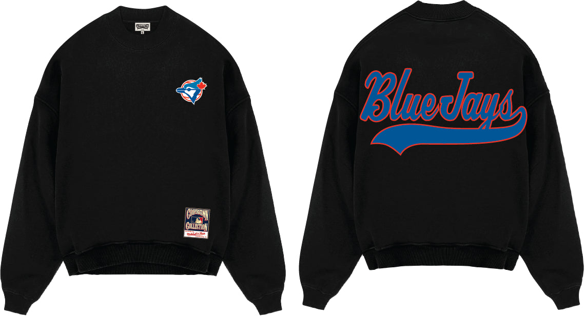 Toronto Blue Jays MLB Mitchell & Ness Men's Black Oversweep Crew Sweater
