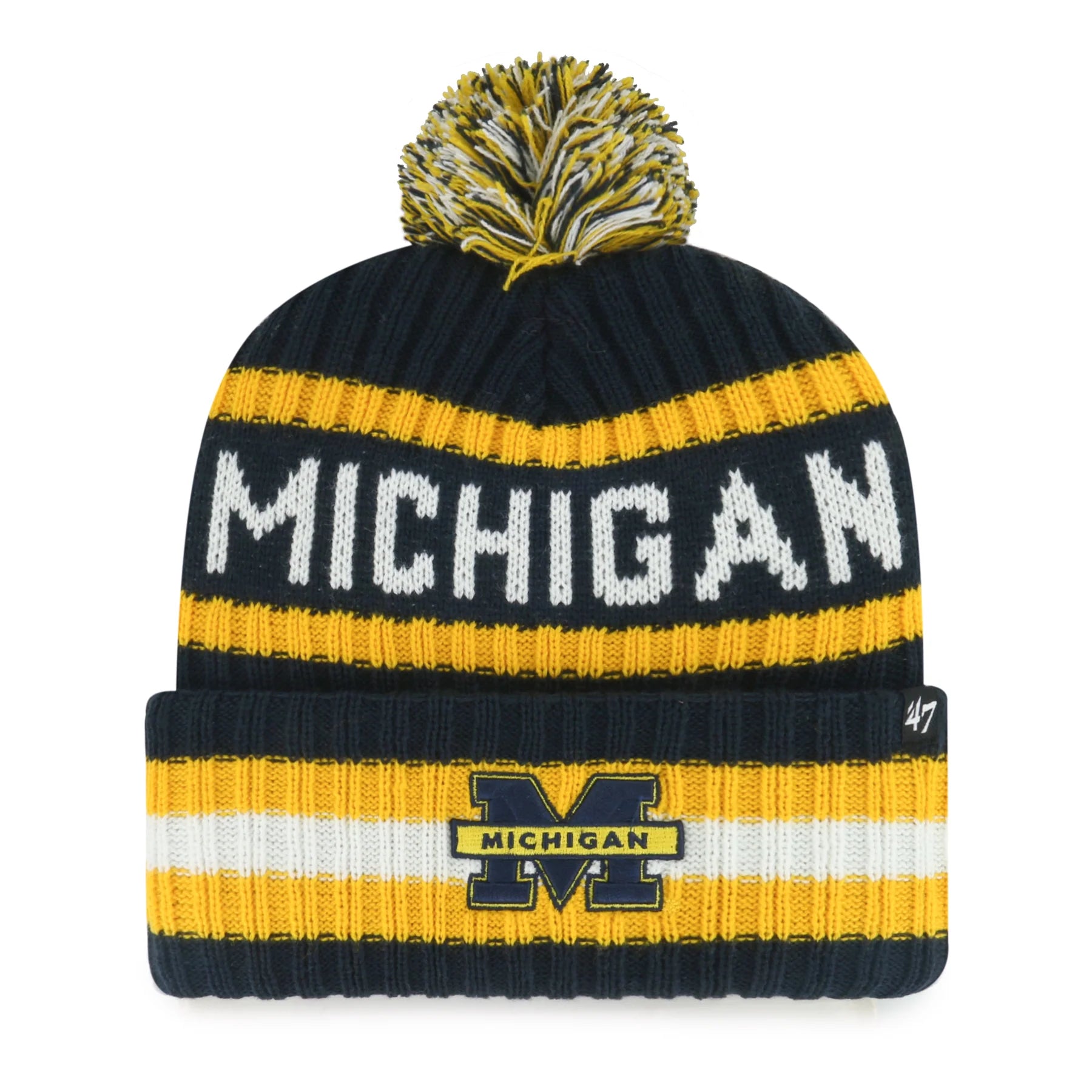 Michigan Wolverines NCAA 47 Brand Men's Navy Bering Cuff Pom Knit