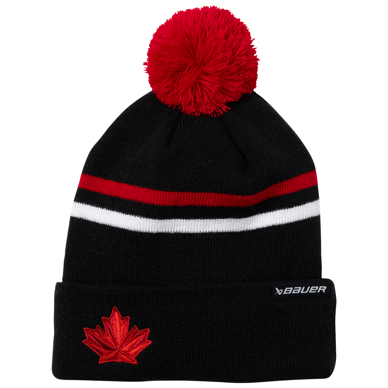 Hockey Canada IIHF Bauer Men's Black Striped Cuff Pom Knit