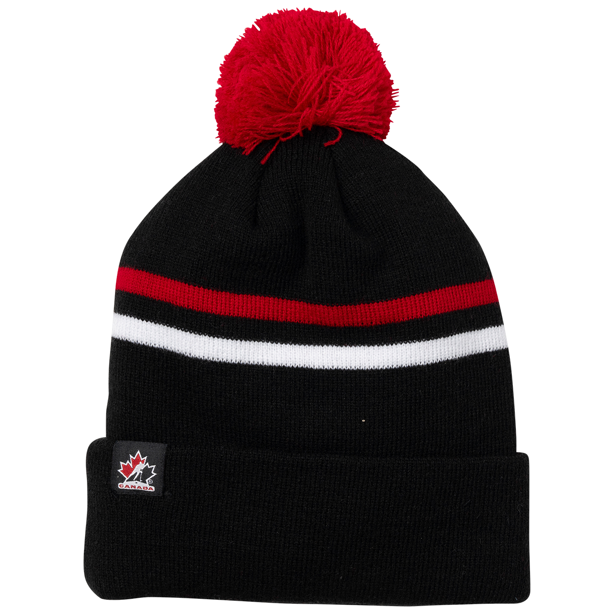 Hockey Canada IIHF Bauer Men's Black Striped Cuff Pom Knit