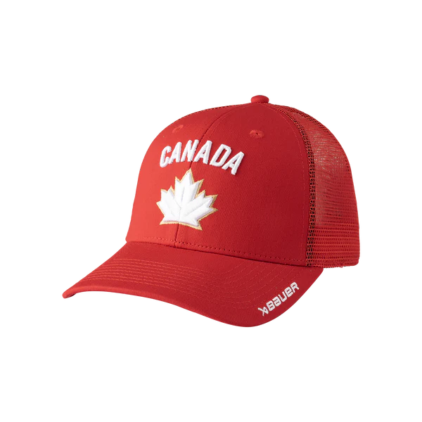 Casquette à visière ajustable en maille rouge pour homme Bauer de Hockey Canada IIHF