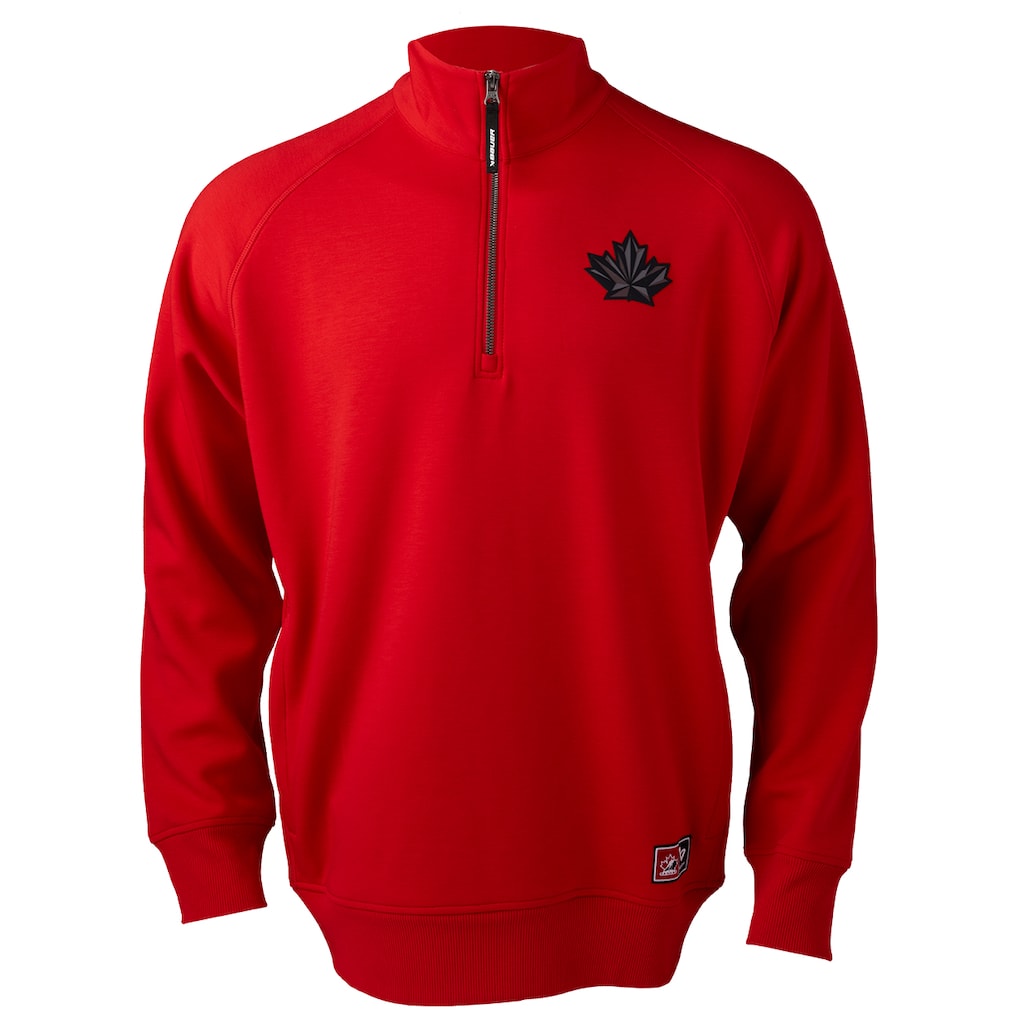 Maillot de hockey canadien IIHF Bauer rouge à manches longues et fermeture éclair 1/4 pour homme