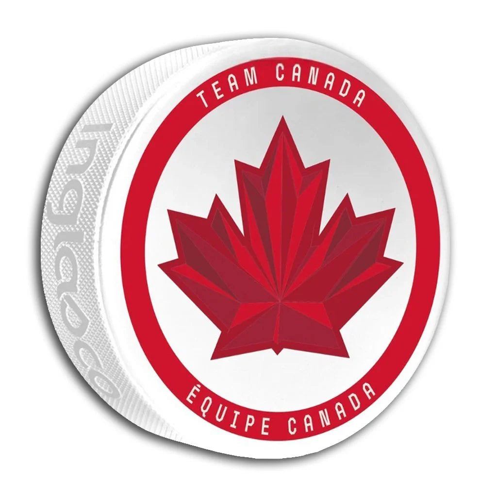 Rondelle de hockey souvenir blanc cassé Hockey Canada IIHF Inglasco Jeux olympiques d'hiver 2026