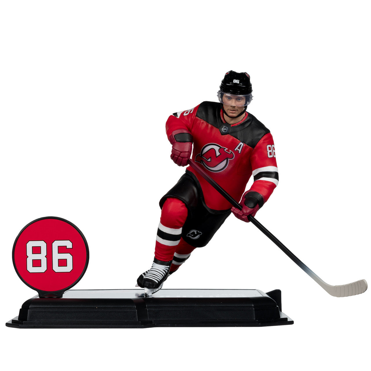 Figurine articulée de 18 cm de Jack Hughes des Devils du New Jersey de la NHL, série Legacy, uniforme domicile, McFarlane Toys.