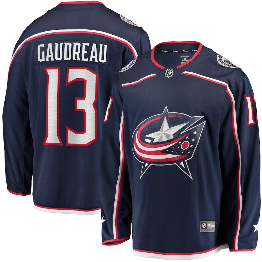 Maillot Breakaway bleu marine pour homme de marque Johnny Gaudreau Columbus Blue Jackets NHL Fanatics