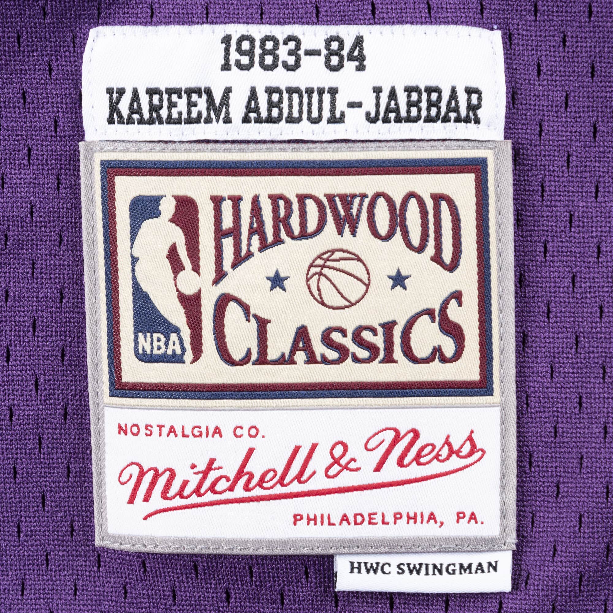 Kareem Abdul-Jabbar Los Angeles Lakers NBA Mitchell & Ness Homme Violet 1983-84 Hardwood Classics Swingman Maillot