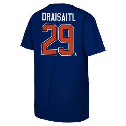 T-shirt de joueur bleu marine pour jeunes de la LNH Outerstuff des Oilers d'Edmonton de Leon Draisaitl