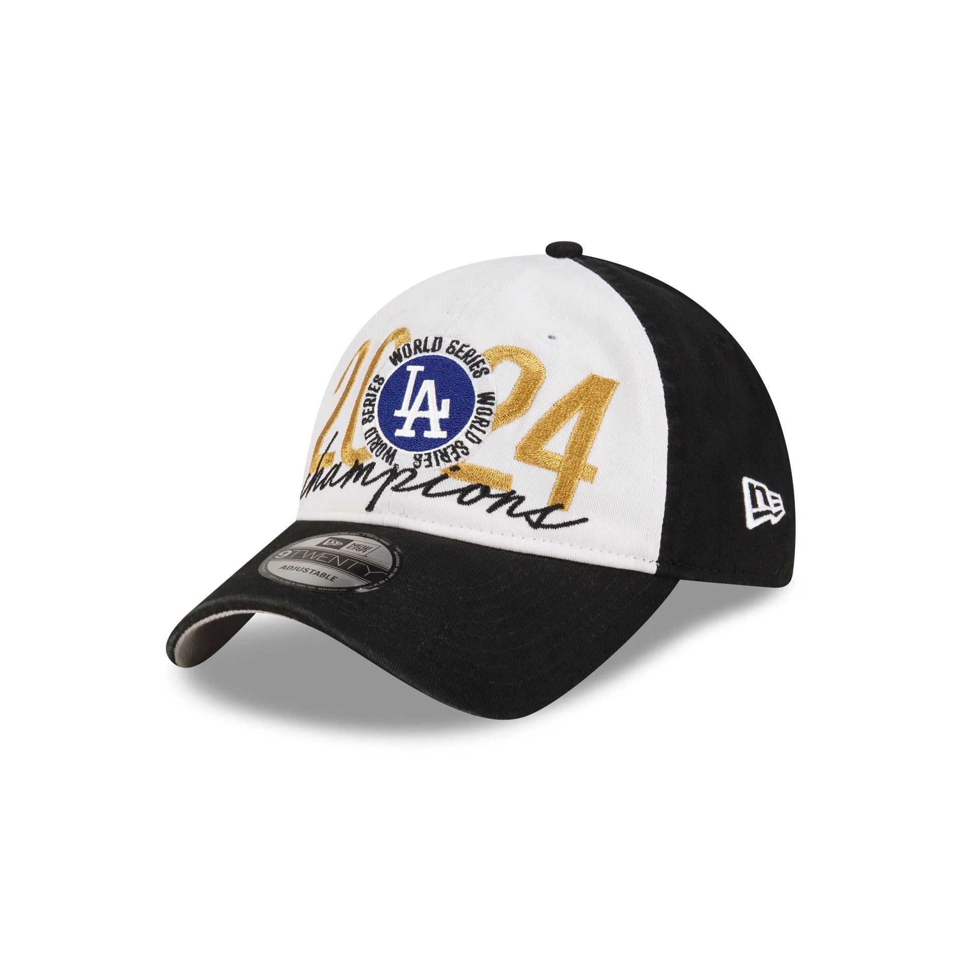 Casquette ajustable Los Angeles Dodgers MLB New Era pour homme, blanche et noire, collection 9Twenty, champions des Séries mondiales 2024.