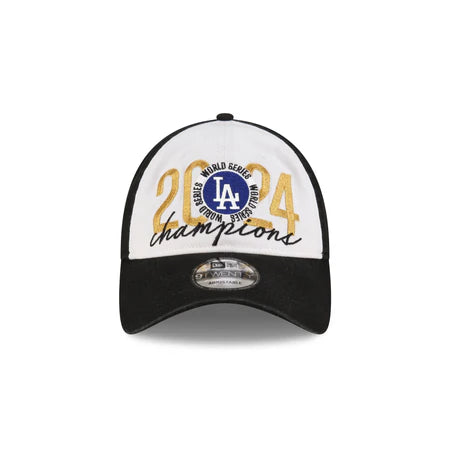 Casquette ajustable Los Angeles Dodgers MLB New Era pour homme, blanche et noire, collection 9Twenty, champions des Séries mondiales 2024.