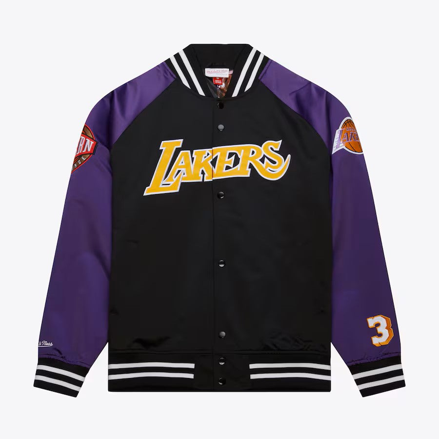 Veste en satin légère noire/violette pour homme Magic Johnson Los Angeles Lakers Mitchell & Ness