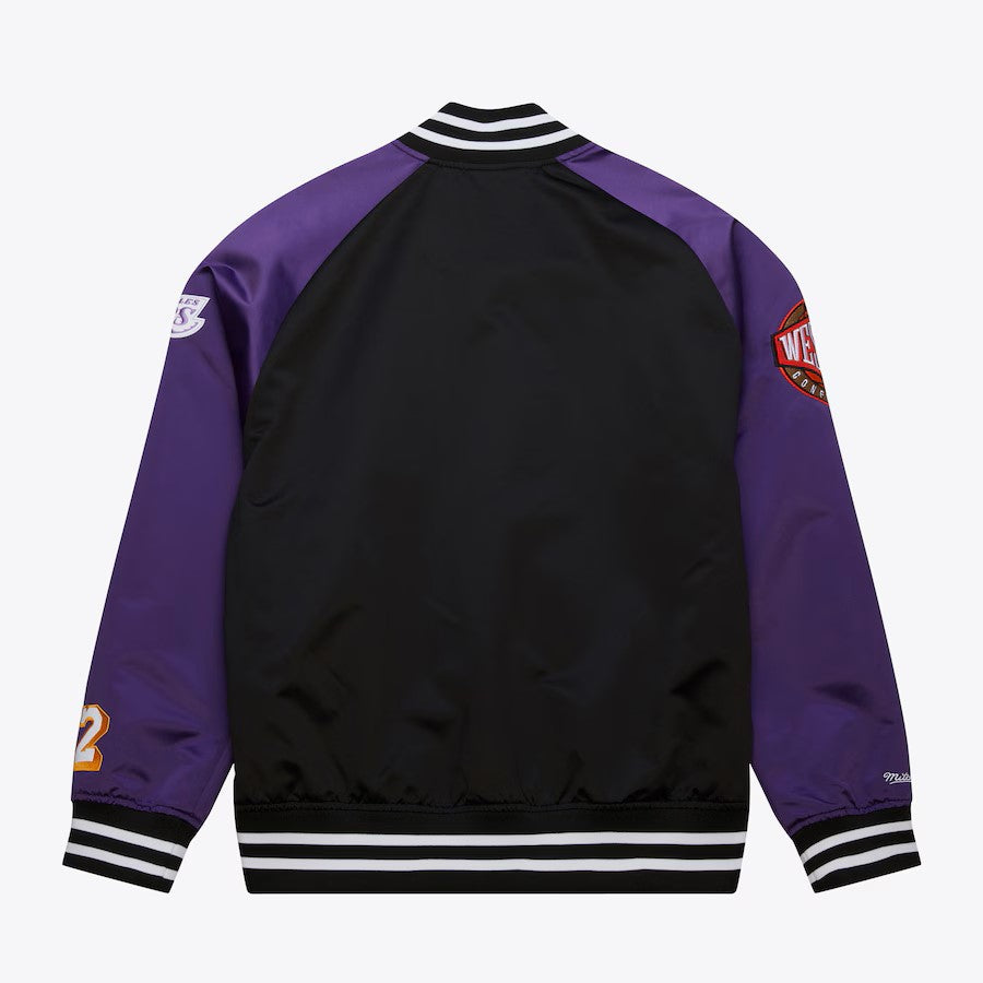 Veste en satin légère noire/violette pour homme Magic Johnson Los Angeles Lakers Mitchell & Ness