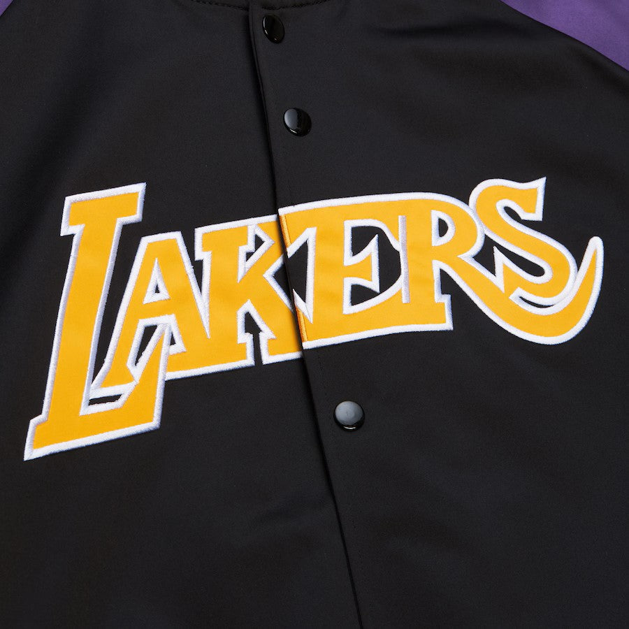 Veste en satin légère noire/violette pour homme Magic Johnson Los Angeles Lakers Mitchell & Ness