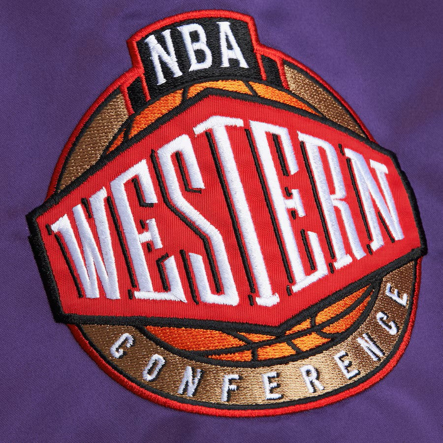 Veste en satin légère noire/violette pour homme Magic Johnson Los Angeles Lakers Mitchell & Ness