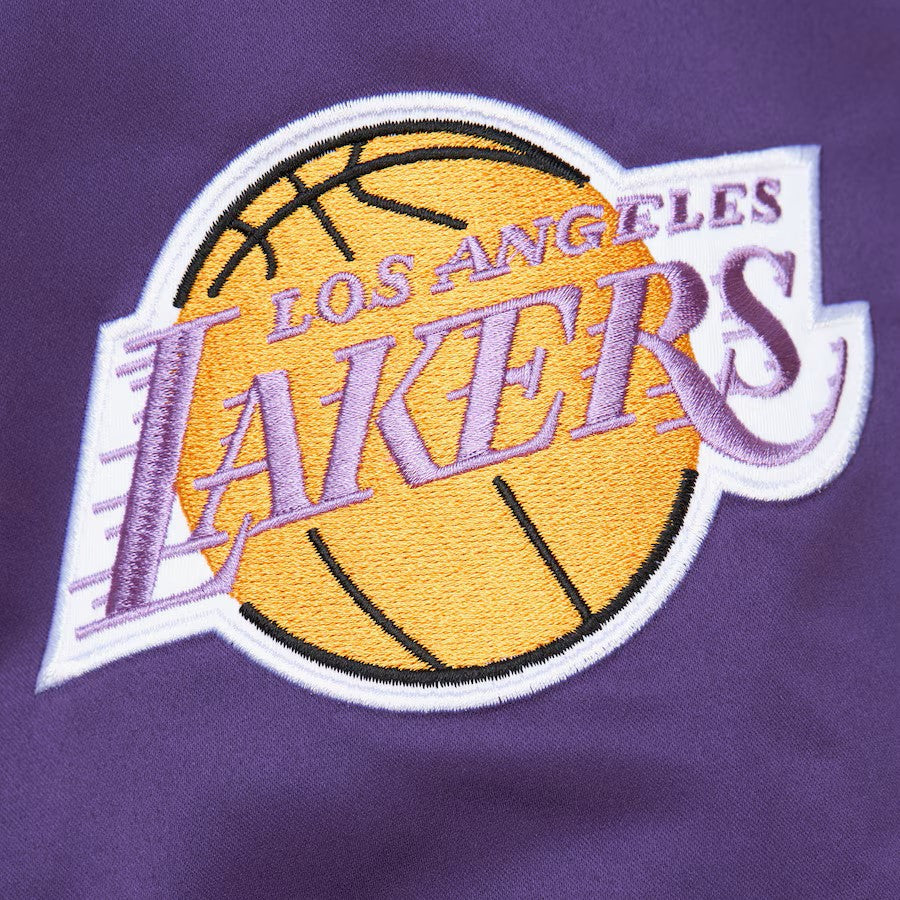 Veste en satin légère noire/violette pour homme Magic Johnson Los Angeles Lakers Mitchell & Ness