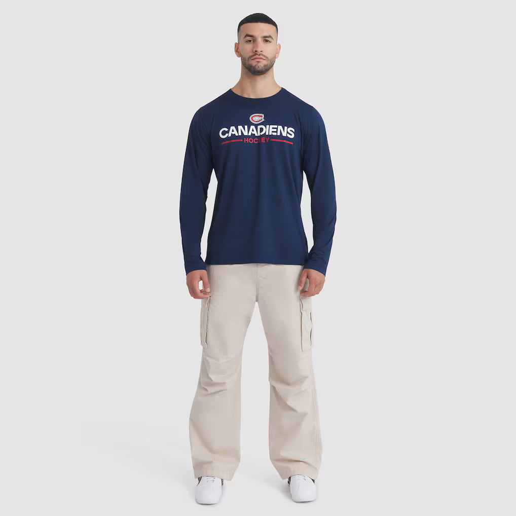 T-shirt à manches longues Pro Rink Tech authentique bleu marine 2025 de marque NHL Fanatics des Canadiens de Montréal pour homme