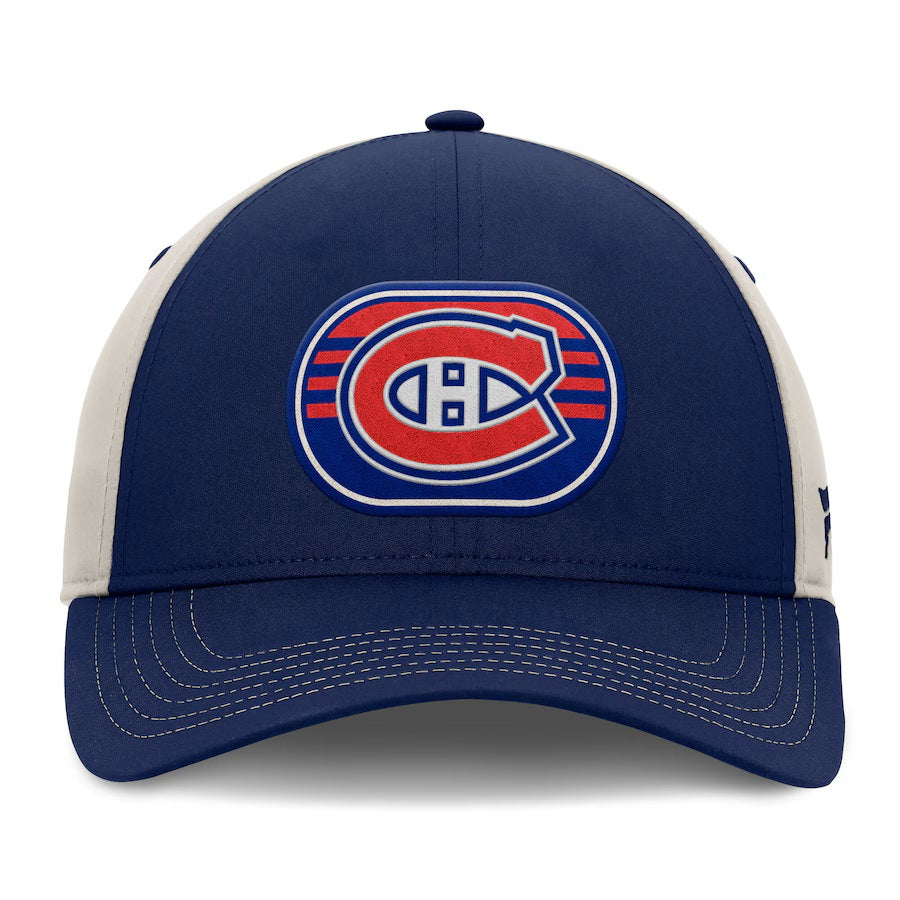 Casquette à visière snapback bleu marine pour homme des Canadiens de Montréal, fanatiques de la LNH, participant aux séries éliminatoires de la Coupe Stanley 2025