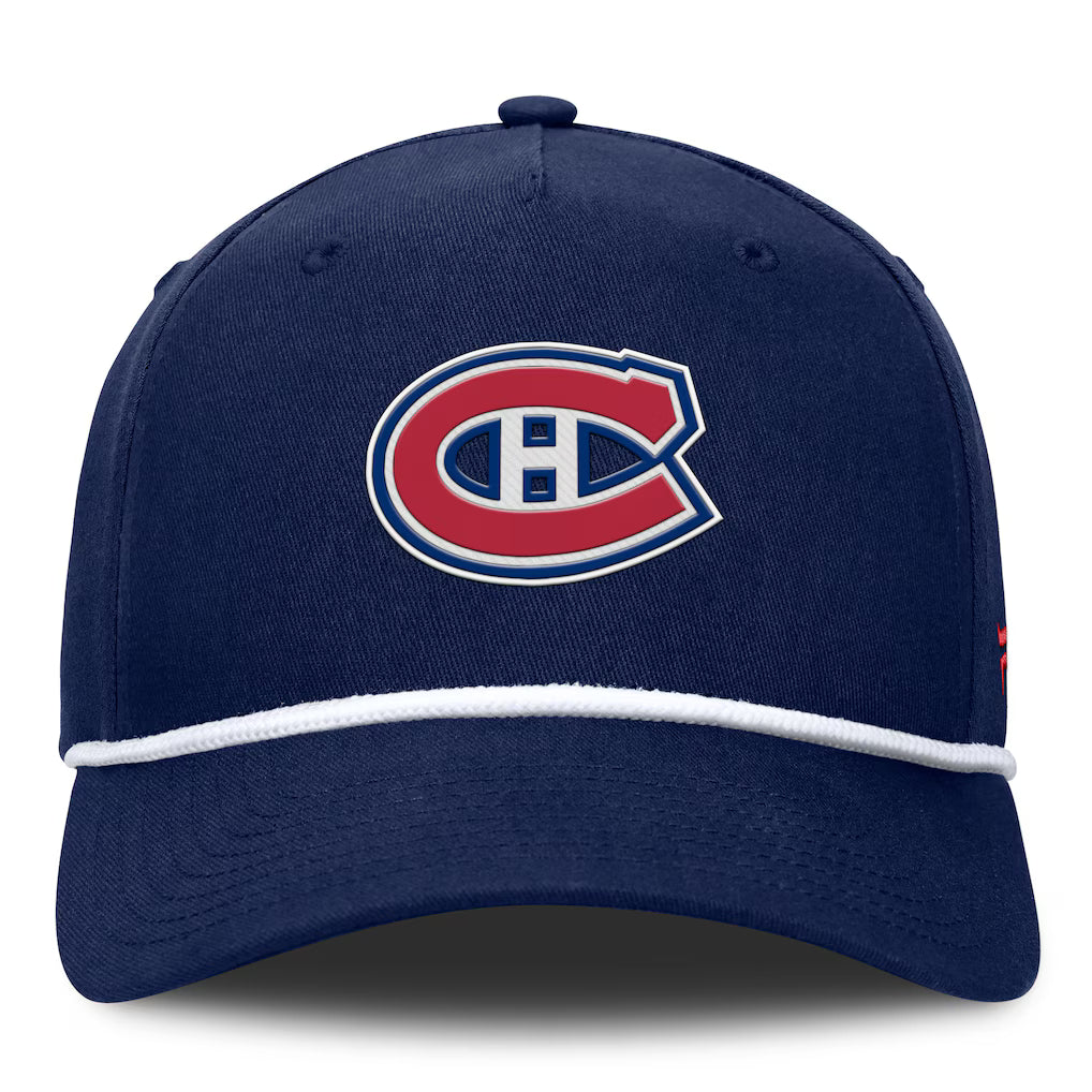 Casquette snapback authentique Pro Rink A-Frame bleu marine pour homme, marque Fanatics, des Canadiens de Montréal (NHL).
