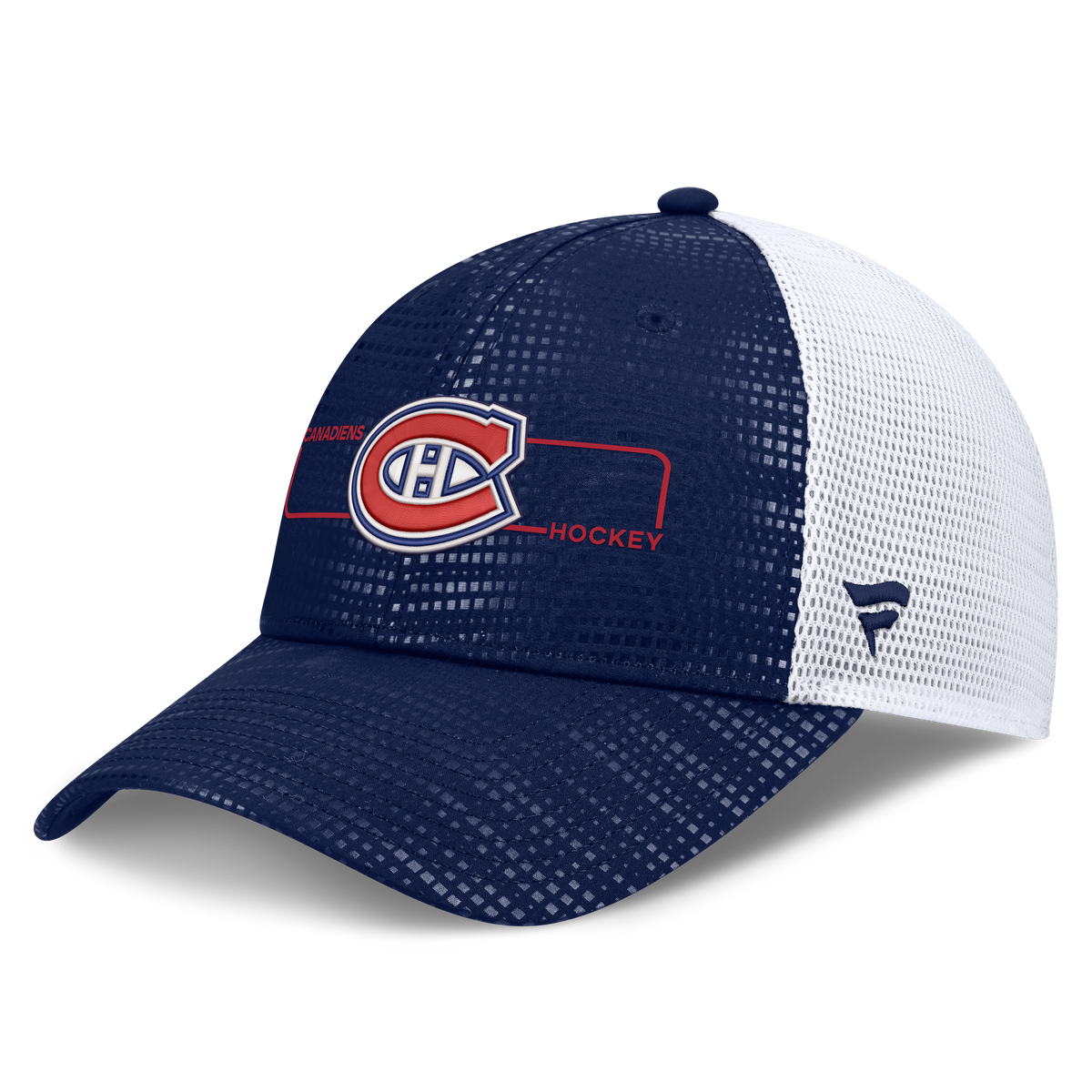 Montreal Canadiens NHL Fanatics Branded Men's Navy Authentic Pro Rink Boxed Logo Trucker Snapback