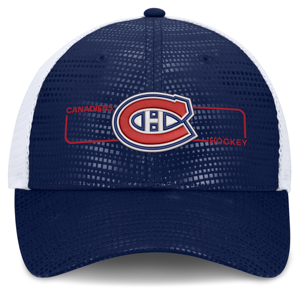 Montreal Canadiens NHL Fanatics Branded Men's Navy Authentic Pro Rink Boxed Logo Trucker Snapback