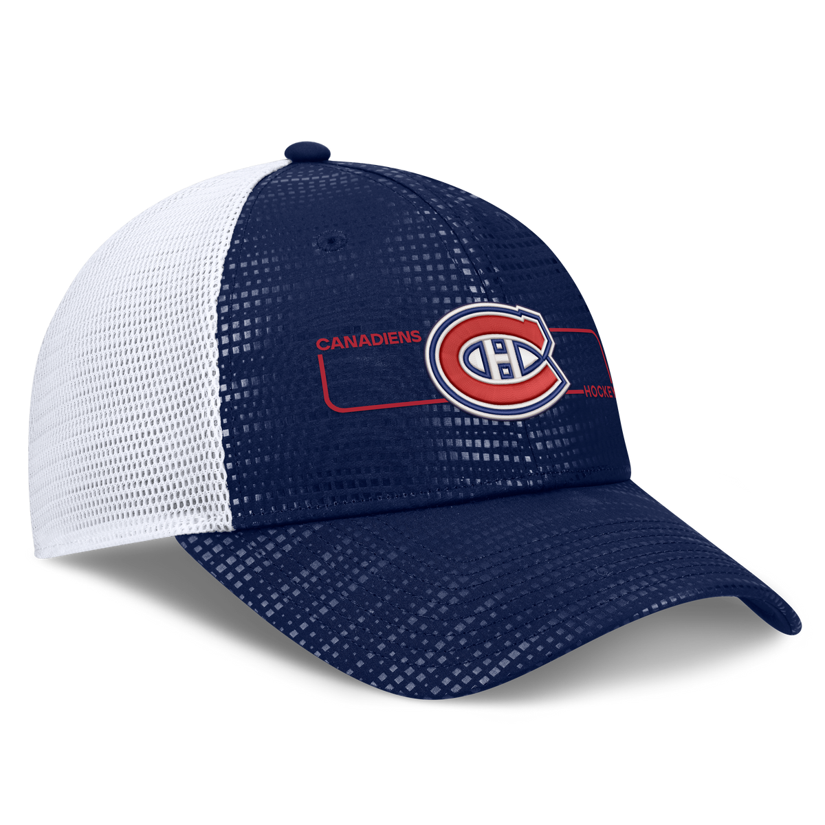 Montreal Canadiens NHL Fanatics Branded Men's Navy Authentic Pro Rink Boxed Logo Trucker Snapback