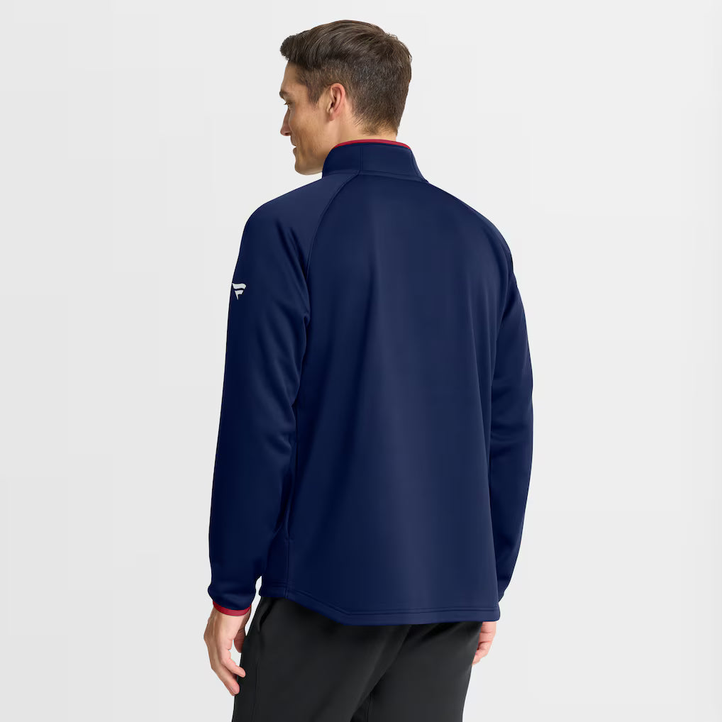 Chemise d'entraînement authentique Pro Rink à manches longues et fermeture éclair 1/4 pour homme, bleu marine, marque Fanatics, des Canadiens de Montréal (NHL).