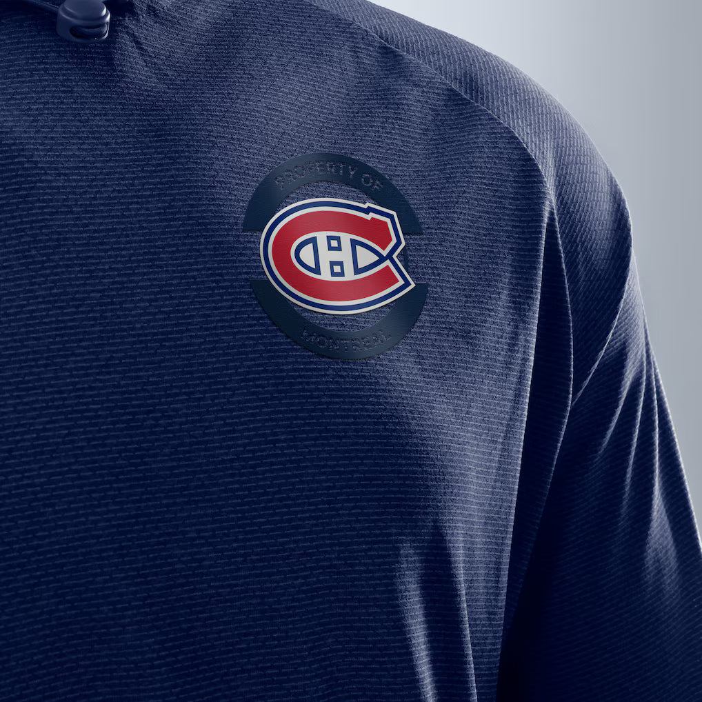 Sweat à capuche léger pour homme de marque NHL Fanatics des Canadiens de Montréal, bleu marine, Authentic Pro Rink