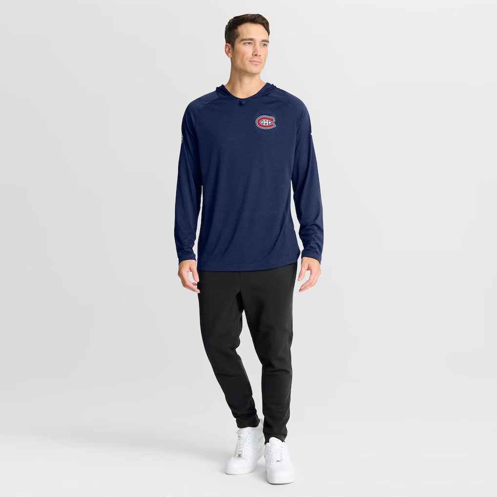 Sweat à capuche léger pour homme de marque NHL Fanatics des Canadiens de Montréal, bleu marine, Authentic Pro Rink