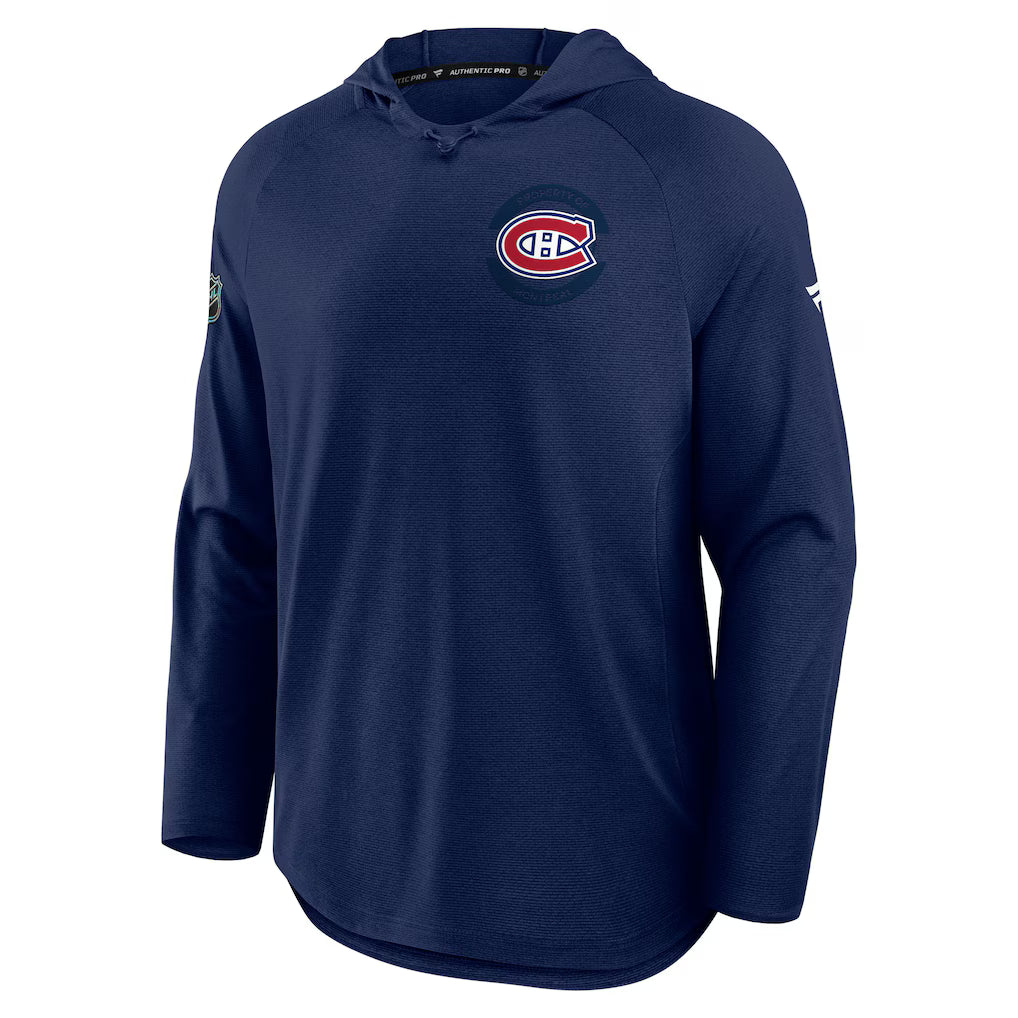 Sweat à capuche léger pour homme de marque NHL Fanatics des Canadiens de Montréal, bleu marine, Authentic Pro Rink