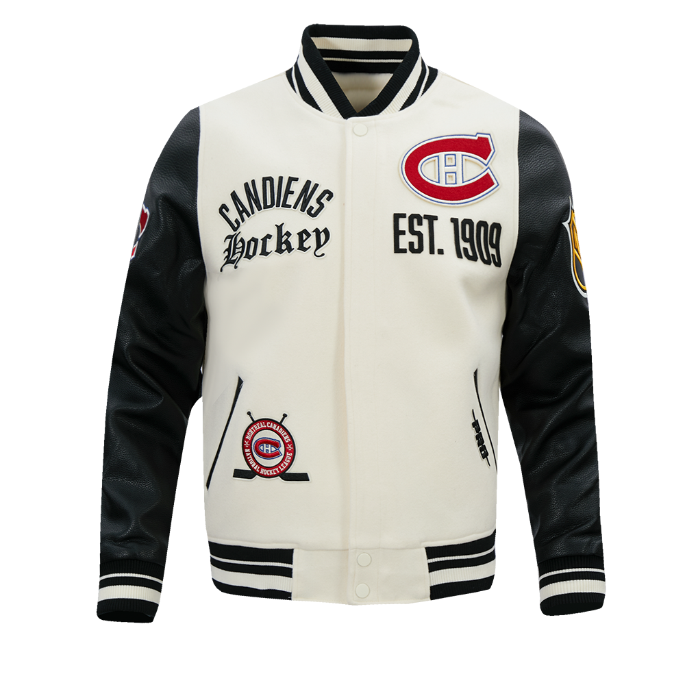 Montreal Canadiens NHL Pro Standard Men's Eggshell/Black Modern Originals Rib Wool Varsity Jacket