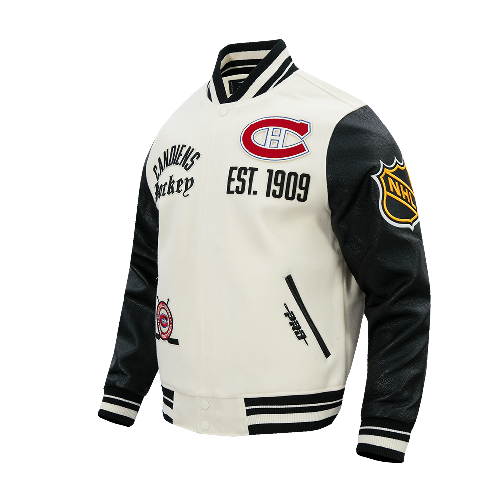 Montreal Canadiens NHL Pro Standard Men's Eggshell/Black Modern Originals Rib Wool Varsity Jacket