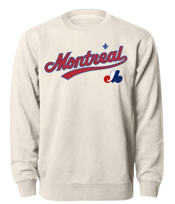 Montreal Expos MLB Bulletin Men's Natural Cooperstown Twill Applique Crew Sweater