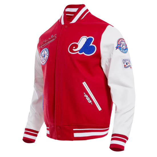 Veste universitaire en laine côtelée Cooperstown rouge/blanc pour homme des Expos de Montréal MLB Pro Standard