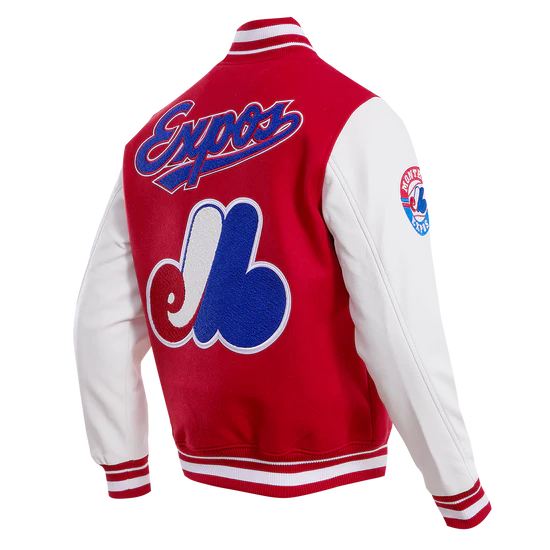 Veste universitaire en laine côtelée Cooperstown rouge/blanc pour homme des Expos de Montréal MLB Pro Standard