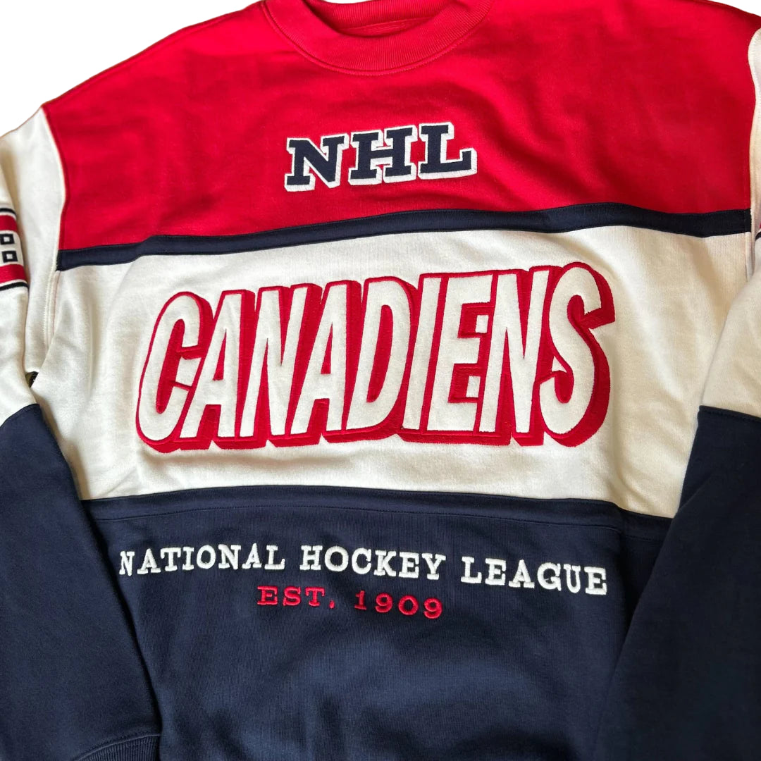 Montreal Canadiens NHL 47 Brand Men's Red/Navy Breeze Maximalist Crew Sweater