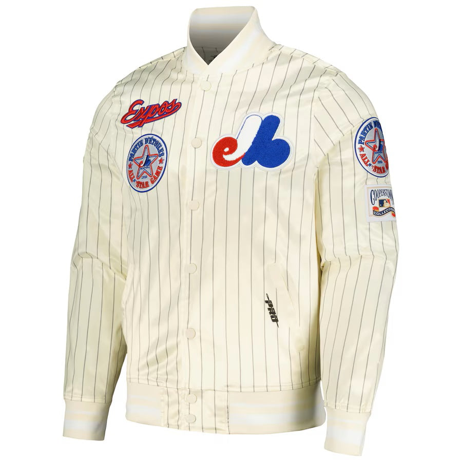 Montreal Expos MLB Pro Standard Men's Off-White Cooperstown Pinstripe Satin Jacket
